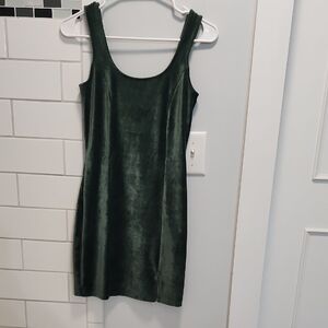 Forest Green Velvet Scoop Mini Dress